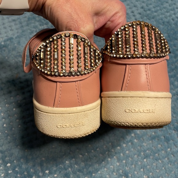 Coach C101 sneakers, Peony pink with Crystal bow and Crystal accents on back. 9 - Picture 8 of 8